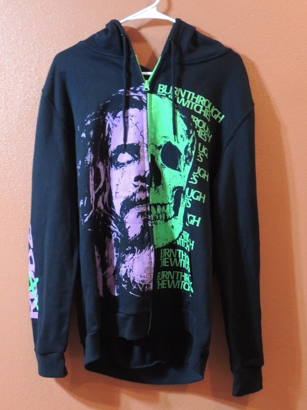 Rob Zombie Jacket Hot Tpoic Men Medium Black Purple Green Full Zip Hooded Jacket